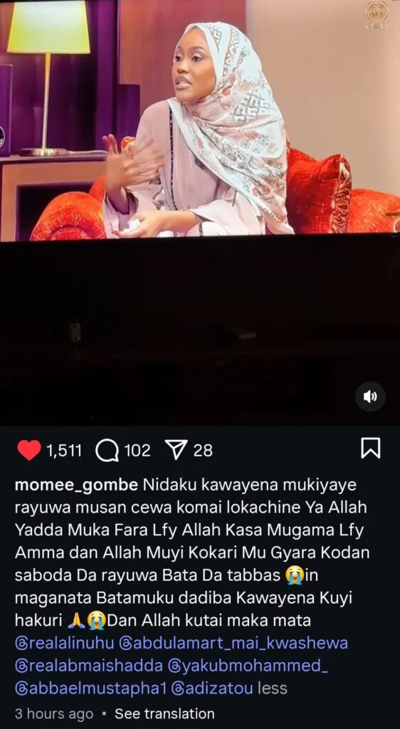 Martanin Momee Gombe Akan Kaddarar Ummi Nuhu a Kannywood