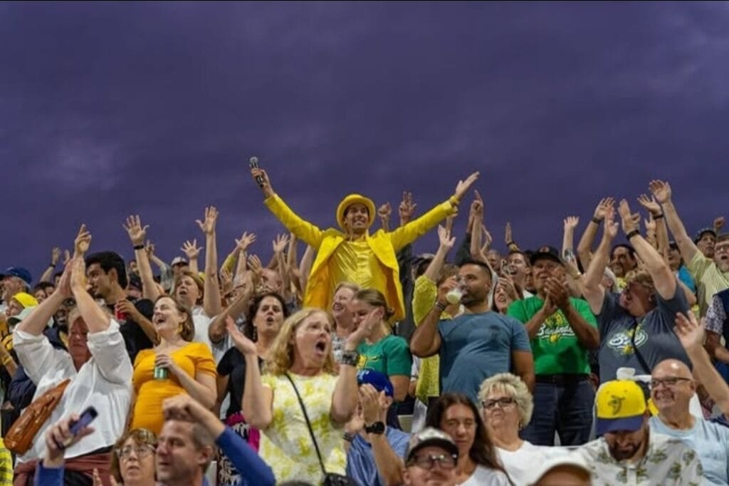 Savannah Bananas Schedule 2026: Jesse Cole celebrating with fans during a Banana Ball tour stop.