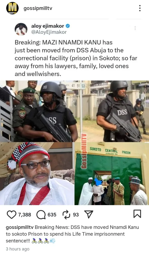 Nnamdi Kanu Moved to Sokoto Prison: Why He Was Transferred & Security Details Screenshot 20251121 210557
