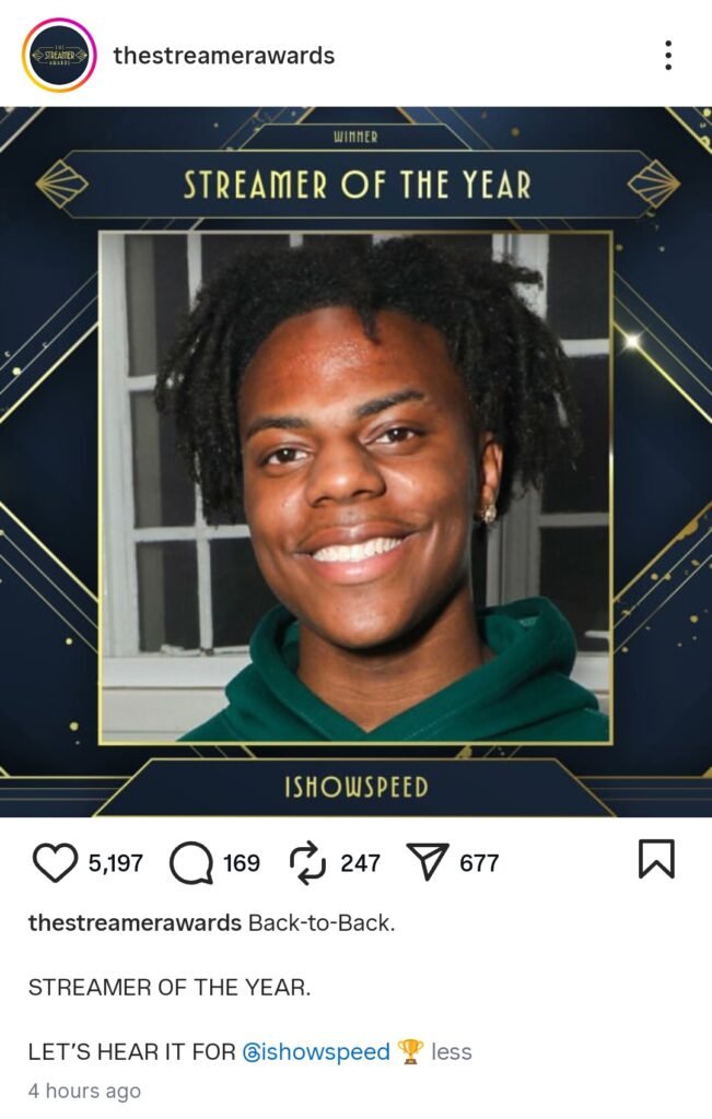 IShowSpeed: Biography, Net Worth, Age, Real Name, and Streamer Awards IShowSpeed streamer awards winner 2025